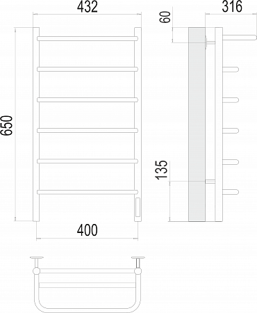 Полка П6 400х650 Электро (quick touch) Полотенцесушитель  TERMINUS Саранск - фото 3