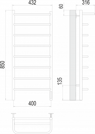 Полка П8 400х850 Электро (quick touch) Полотенцесушитель  TERMINUS Саранск - фото 3