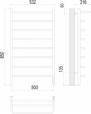 Полка П8 500х850 Электро (quick touch) Полотенцесушитель  TERMINUS Саранск - фото 3