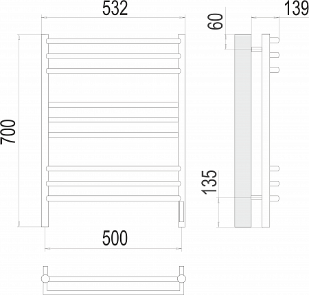 Прато П9 500х700 электро (sensor quick touch) Полотенцесушитель  TERMINUS Саранск - фото 3