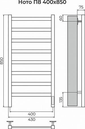 Ното П8 400х850 Электро (quick touch) Полотенцесушитель TERMINUS Саранск - фото 3
